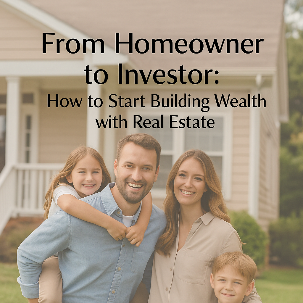 Smiling family standing in front of their new home, symbolizing real estate investing and homeownership.